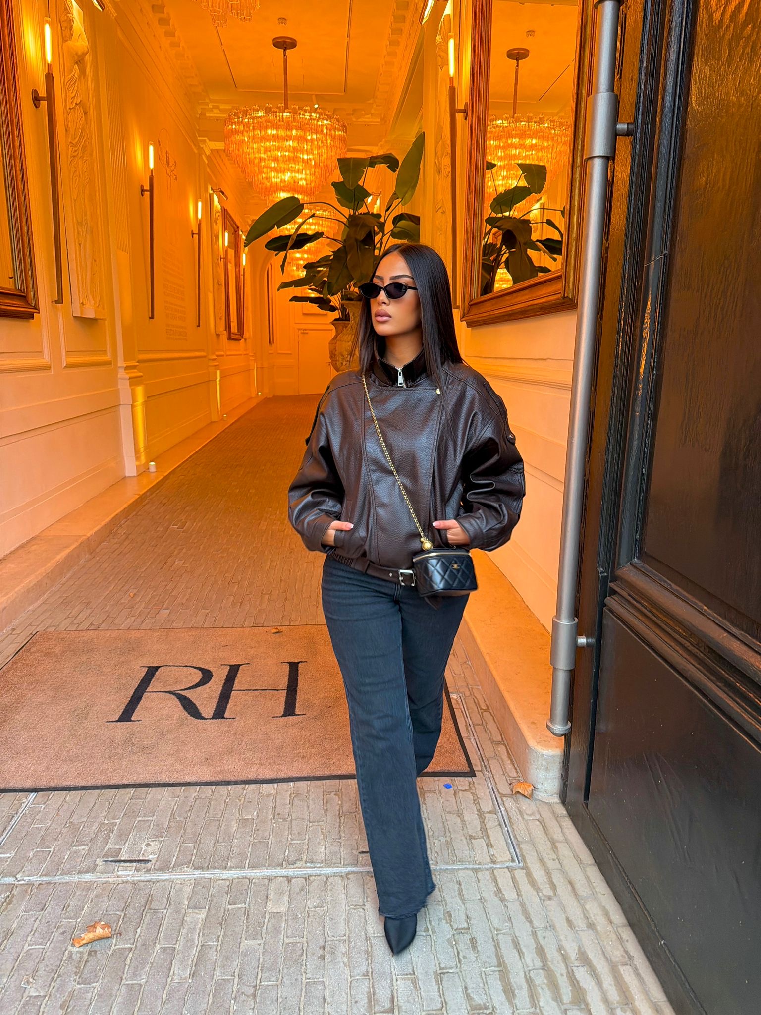 Veste en Cuir Style Bomber Oversize