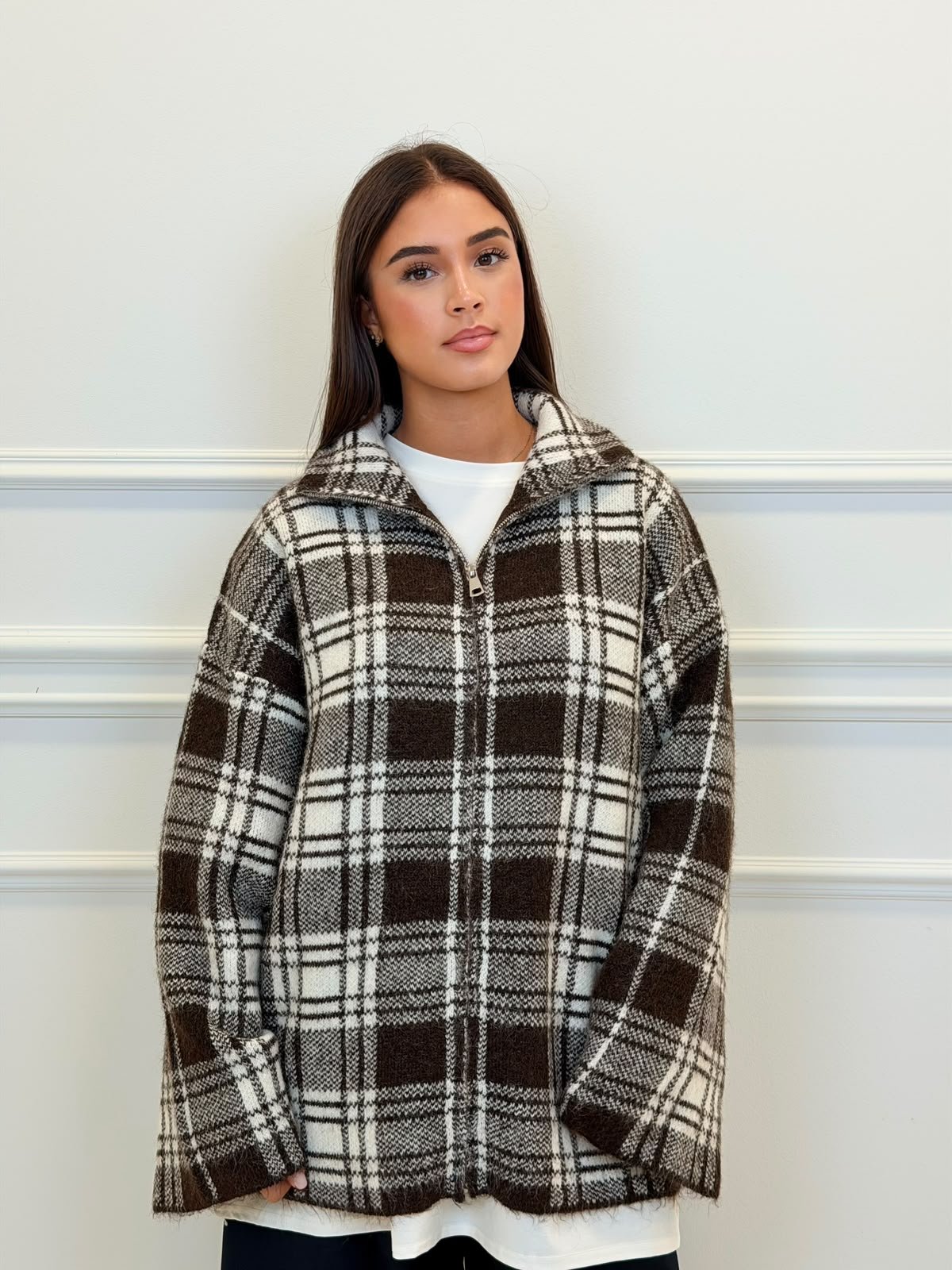 Gilet zippé à carreaux